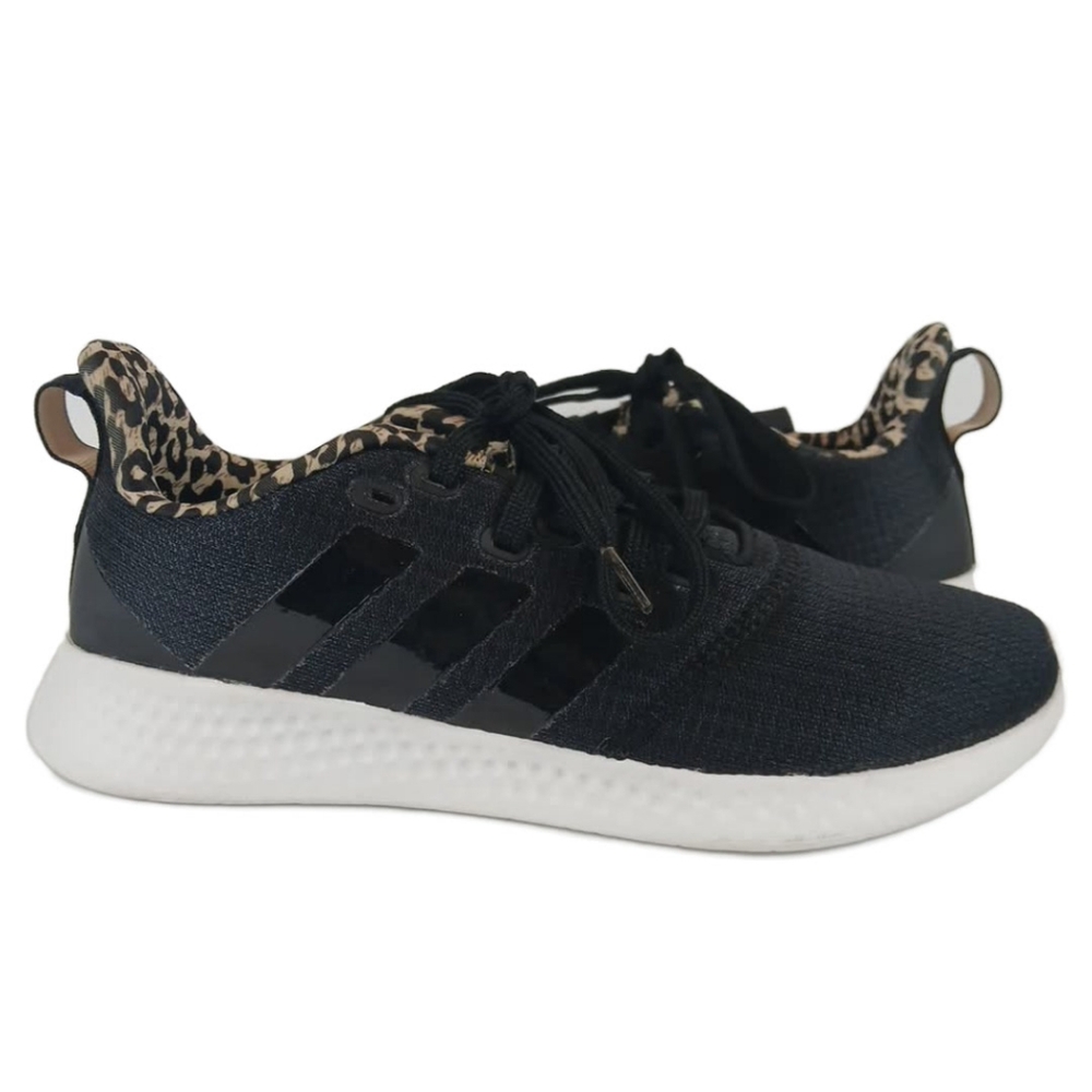 Adidas 7.5 Black White Cheetah Sneakers Trim Running Cloudfoam Super Puremotion - Picture 2 of 15